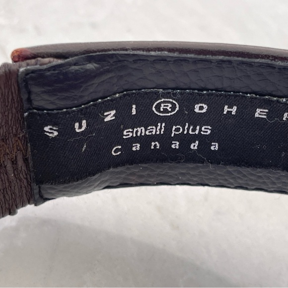 SUZI ROHER Dark Brown Leather Belt with Nickel Metal Ring Accents, Size 34-35" - Picture 7 of 15